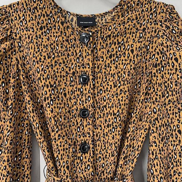 Who What Wear Leopard Print Midi Dress Womens Small Long Sleeve Belted - Picture 5 of 12